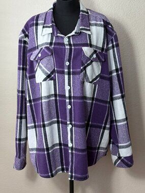 COOFANDY Mens 3XL Purple Plaid Heavyweight Flannel Shirt Jacket Shacket
